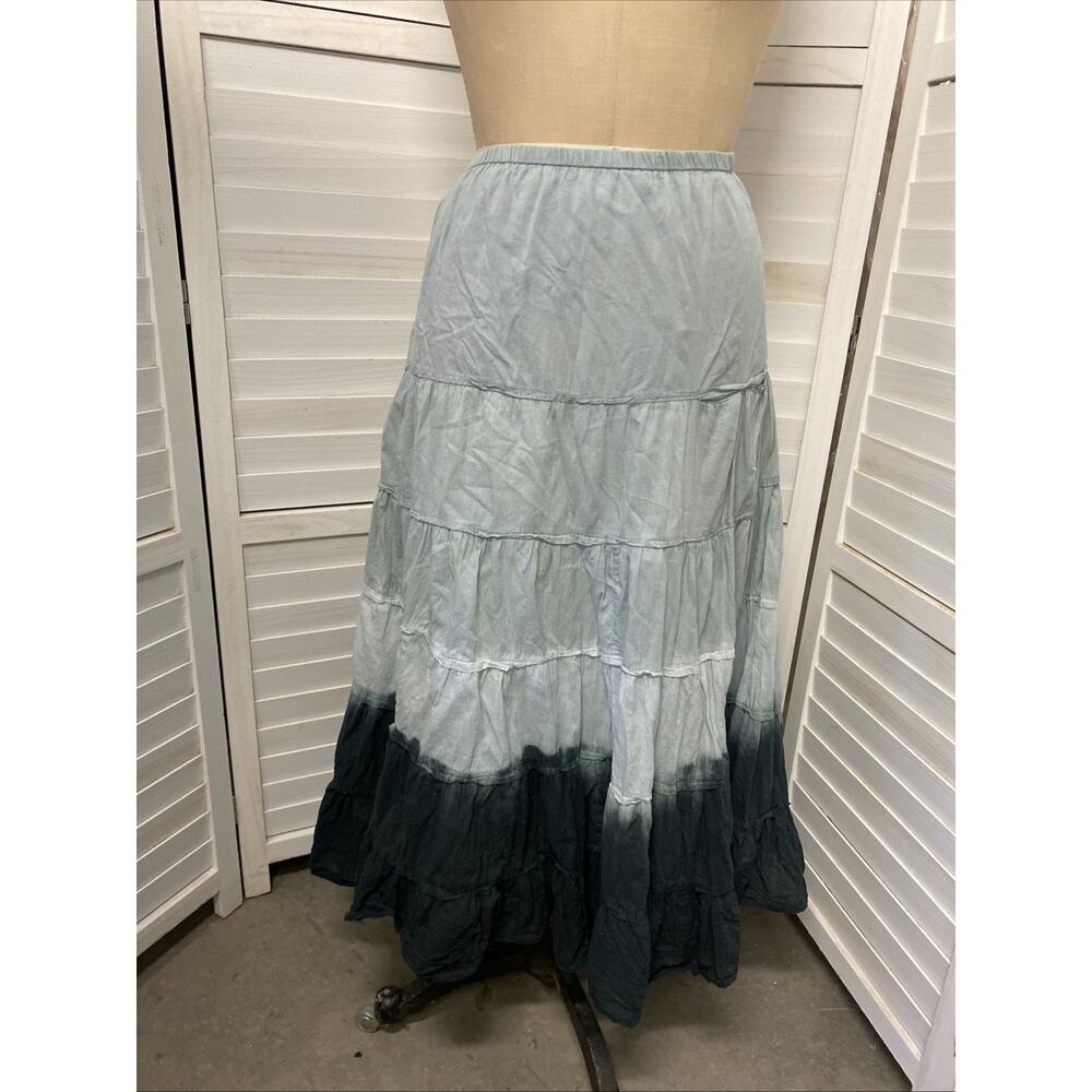 VTG Metro Wear Cotton Crinkle Pleated Midi Tiered Skirt Boho Broomstick 2X